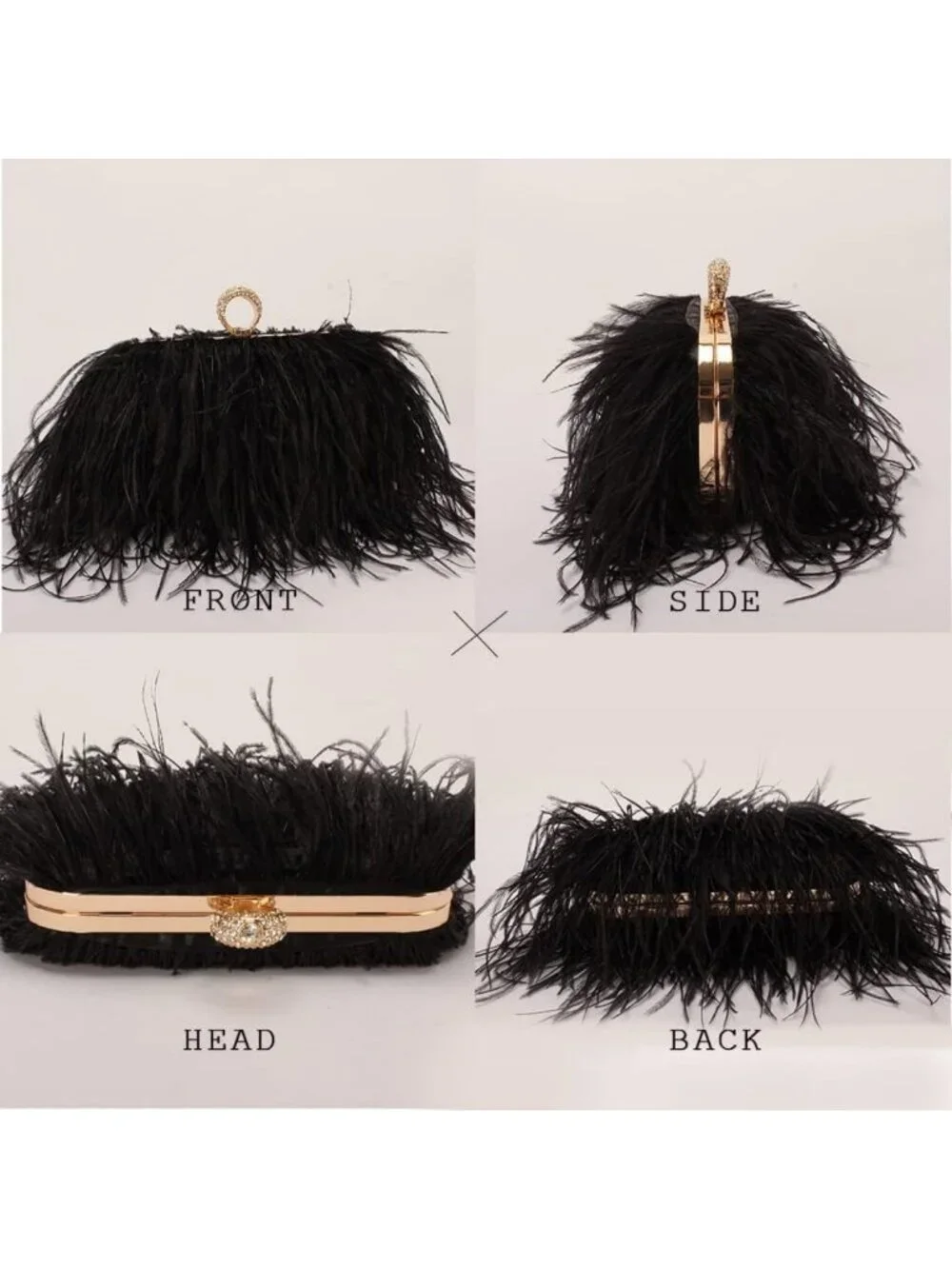 Elegant Natural Ostrich Feather Clutch Bag - Vintage Evening Purse for Banquet